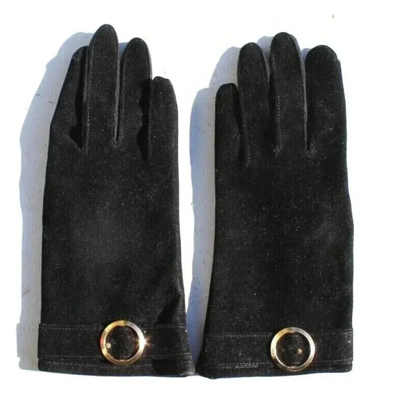 Vintage Retro Black Wrist LENGTH WOMENS Gloves X-Small Suede & Vinyl - Picture 1 of 3